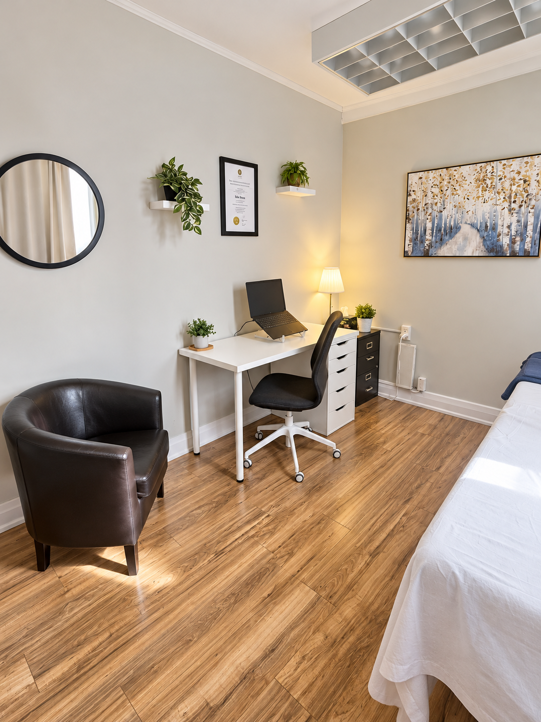 Warm, calm treatment room in the clinic